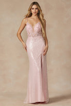 Machine Sequin Corset Bodice Side Slit Long Prom Dress JT289-Prom Dress-smcfashion.com