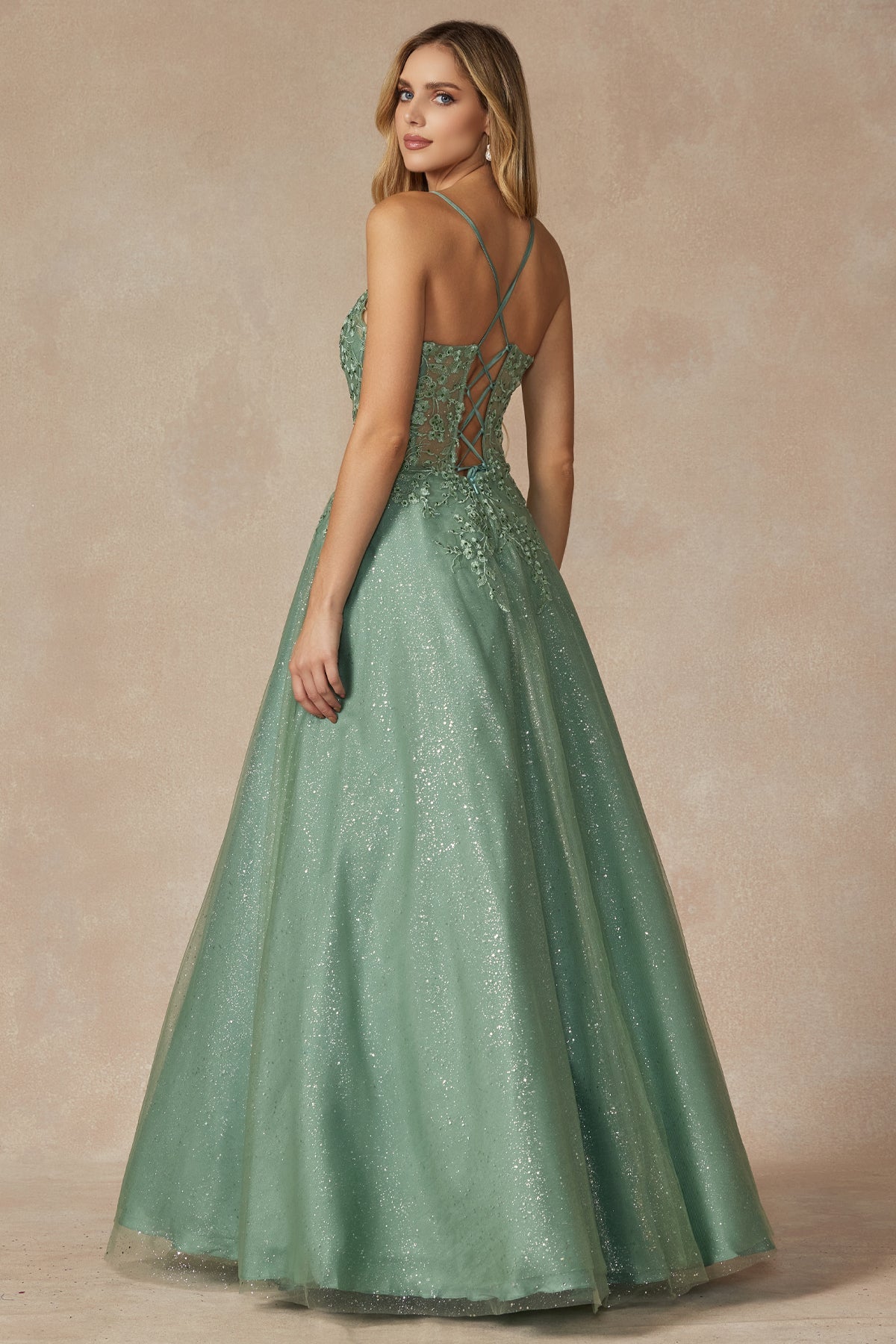 Leaf Lace Corset Bodice Spaghetti Straps Long Prom Dress JT295-All Dresses, Prom-smcfashion.com