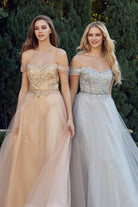 Off The Shoulder Beads Top Tulle Skirt Long Prom Dress JT287-Prom Dress-smcfashion.com