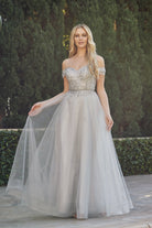 Off The Shoulder Beads Top Tulle Skirt Long Prom Dress JT287-Prom Dress-smcfashion.com