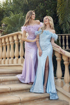 Feather Neckline Off Shoulder High Slit Long Prom Dress JT292-Prom Dress-smcfashion.com