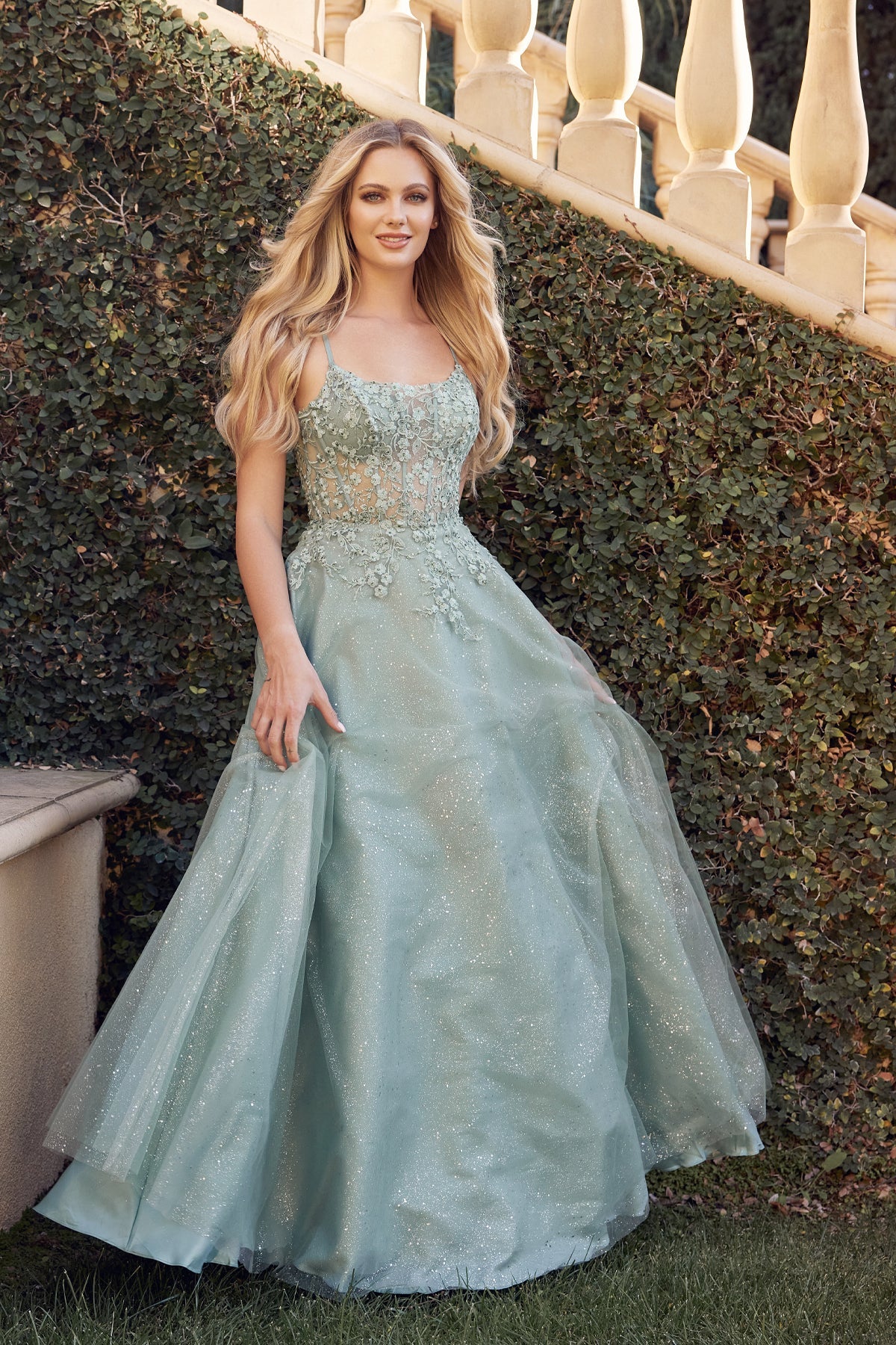 Leaf Lace Corset Bodice Spaghetti Straps Long Prom Dress JT295-All Dresses, Prom-smcfashion.com