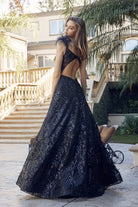 Feathered Cap Sleeve Patterned Sequin A-Line Long Prom Dress JT297-Prom Dress-smcfashion.com