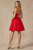 Floral Applique With Stones Babydoll Short Cocktail Dress JT860-Cocktail Dress-smcfashion.com