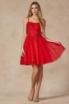 Floral Applique With Stones Babydoll Short Cocktail Dress JT860-Cocktail Dress-smcfashion.com