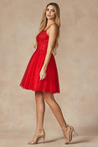 Floral Applique With Stones Babydoll Short Cocktail Dress JT860-Cocktail Dress-smcfashion.com