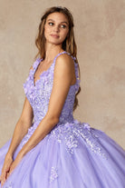 Floral Applique 3D Flowers Straps Long Quinceanera Dress JT1437-Quinceanera Dress-smcfashion.com