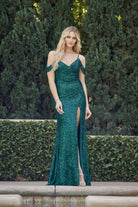 Off The Shoulder Embroidered Sequins Skirt Slit Long Prom Dress JT2410-Prom Dress-smcfashion.com