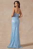 Machine Sequin Corset Bodice Side Slit Long Prom Dress JT289-Prom Dress-smcfashion.com