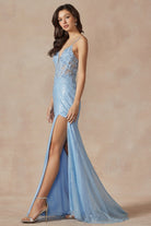 Machine Sequin Corset Bodice Side Slit Long Prom Dress JT289-Prom Dress-smcfashion.com