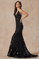 Mermaid Embroidered Sequin Open Back Illusion V-Neck Long Prom Dress JT2411-Prom Dress-smcfashion.com