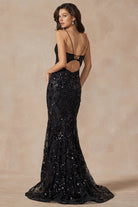 Mermaid Embroidered Sequin Open Back Illusion V-Neck Long Prom Dress JT2411-Prom Dress-smcfashion.com