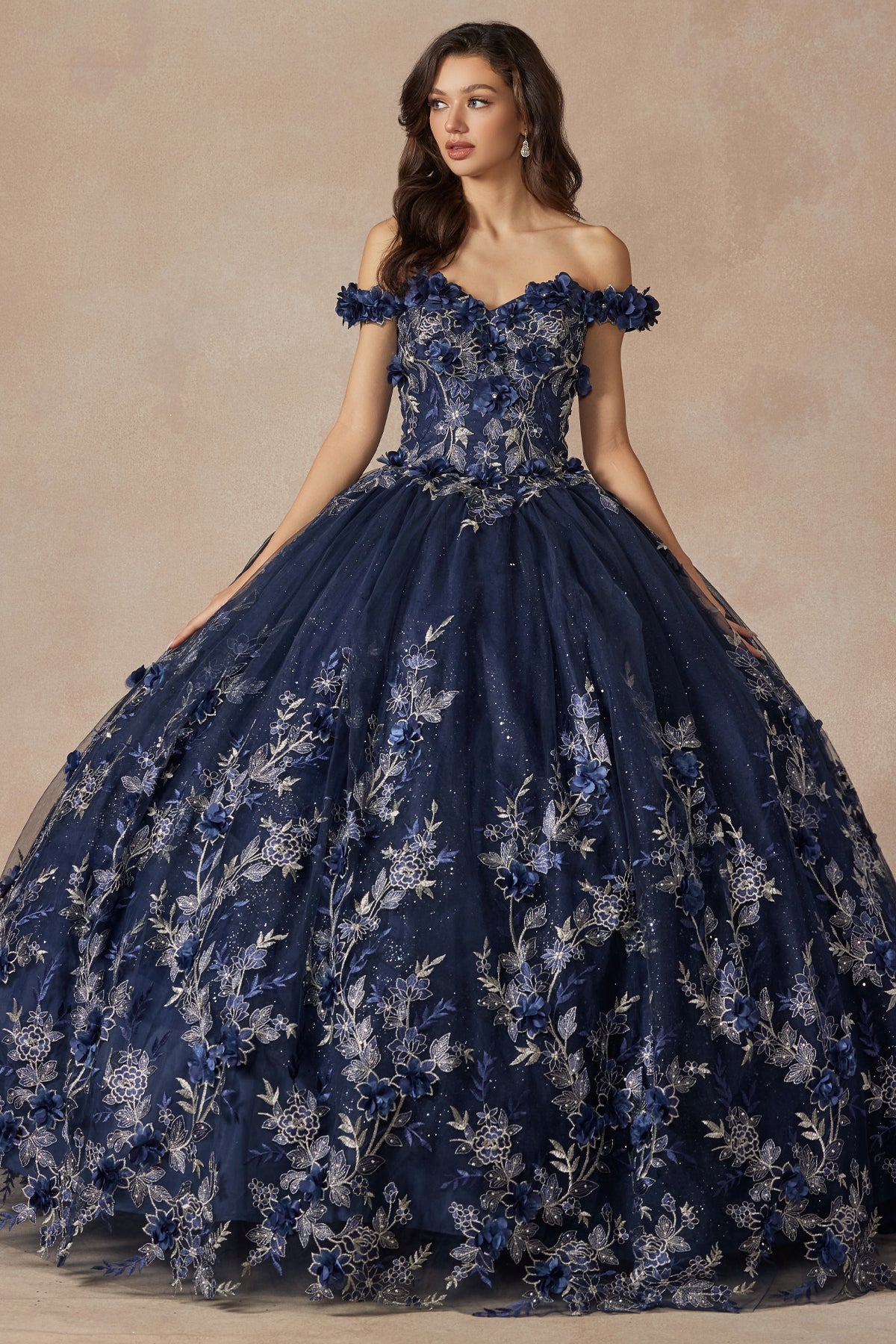 3D Floral Appliques With Off Shoulder Long Quinceanera Dress JT1447-Quinceanera Dress-smcfashion.com