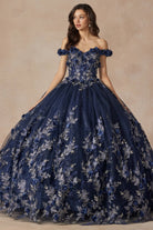 3D Floral Appliques With Off Shoulder Long Quinceanera Dress JT1447-Quinceanera Dress-smcfashion.com