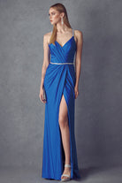 Ruched Bodice Fitted Embellished Waist Long Prom Dress JT233-Prom Dress-smcfashion.com