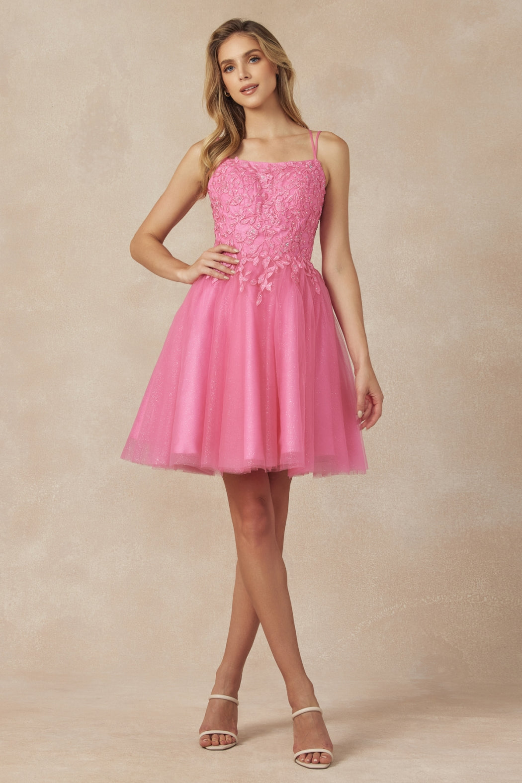Floral Applique With Stones Babydoll Short Cocktail Dress JT860-Cocktail Dress-smcfashion.com