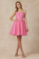 Floral Applique With Stones Babydoll Short Cocktail Dress JT860-Cocktail Dress-smcfashion.com