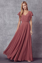 Flutter Sleeve Cascade Back Chiffon Long Bridesmaid Dress JT261-Bridesmaid Dress-smcfashion.com
