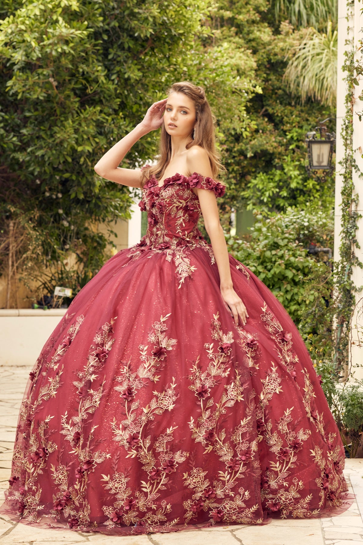3D Floral Appliques With Off Shoulder Long Quinceanera Dress JT1447-Quinceanera Dress-smcfashion.com
