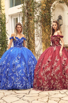 3D Floral Appliques With Off Shoulder Long Quinceanera Dress JT1447-Quinceanera Dress-smcfashion.com