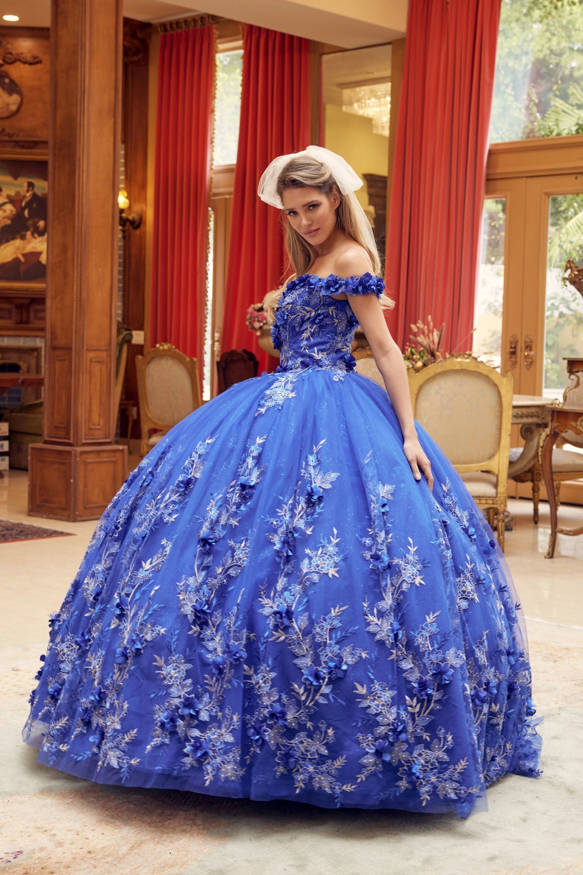 3D Floral Appliques With Off Shoulder Long Quinceanera Dress JT1447-Quinceanera Dress-smcfashion.com