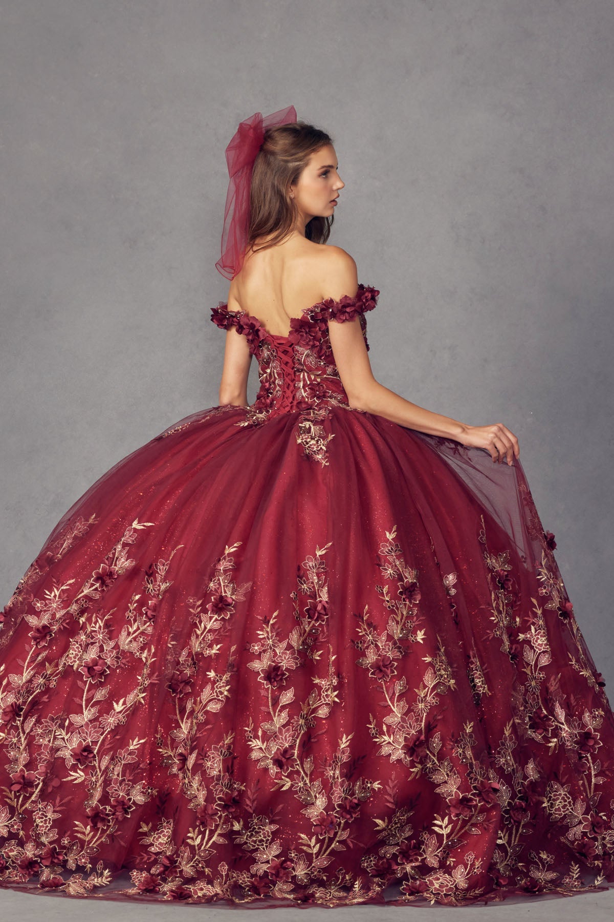3D Floral Appliques With Off Shoulder Long Quinceanera Dress JT1447-Quinceanera Dress-smcfashion.com