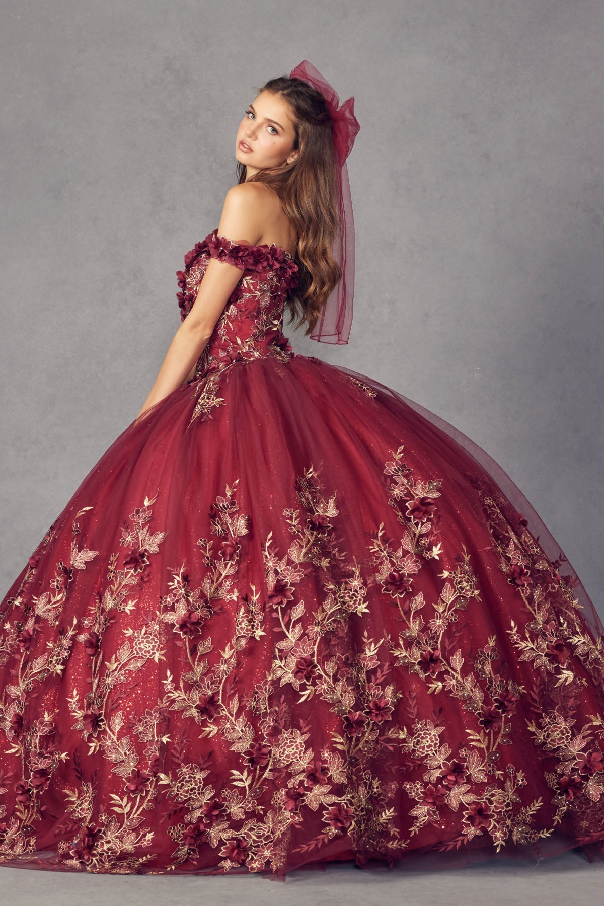 3D Floral Appliques With Off Shoulder Long Quinceanera Dress JT1447-Quinceanera Dress-smcfashion.com