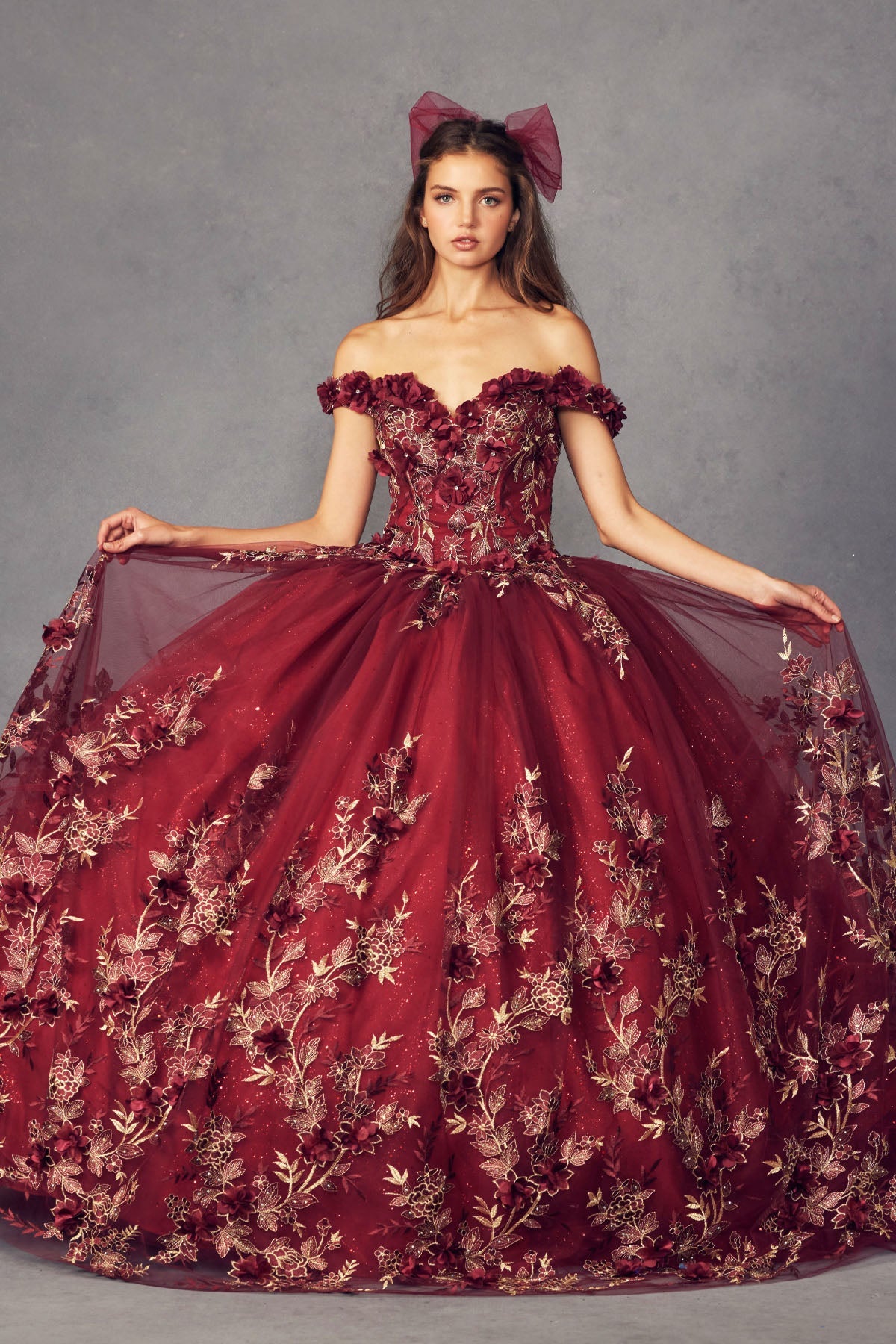 3D Floral Appliques With Off Shoulder Long Quinceanera Dress JT1447-Quinceanera Dress-smcfashion.com