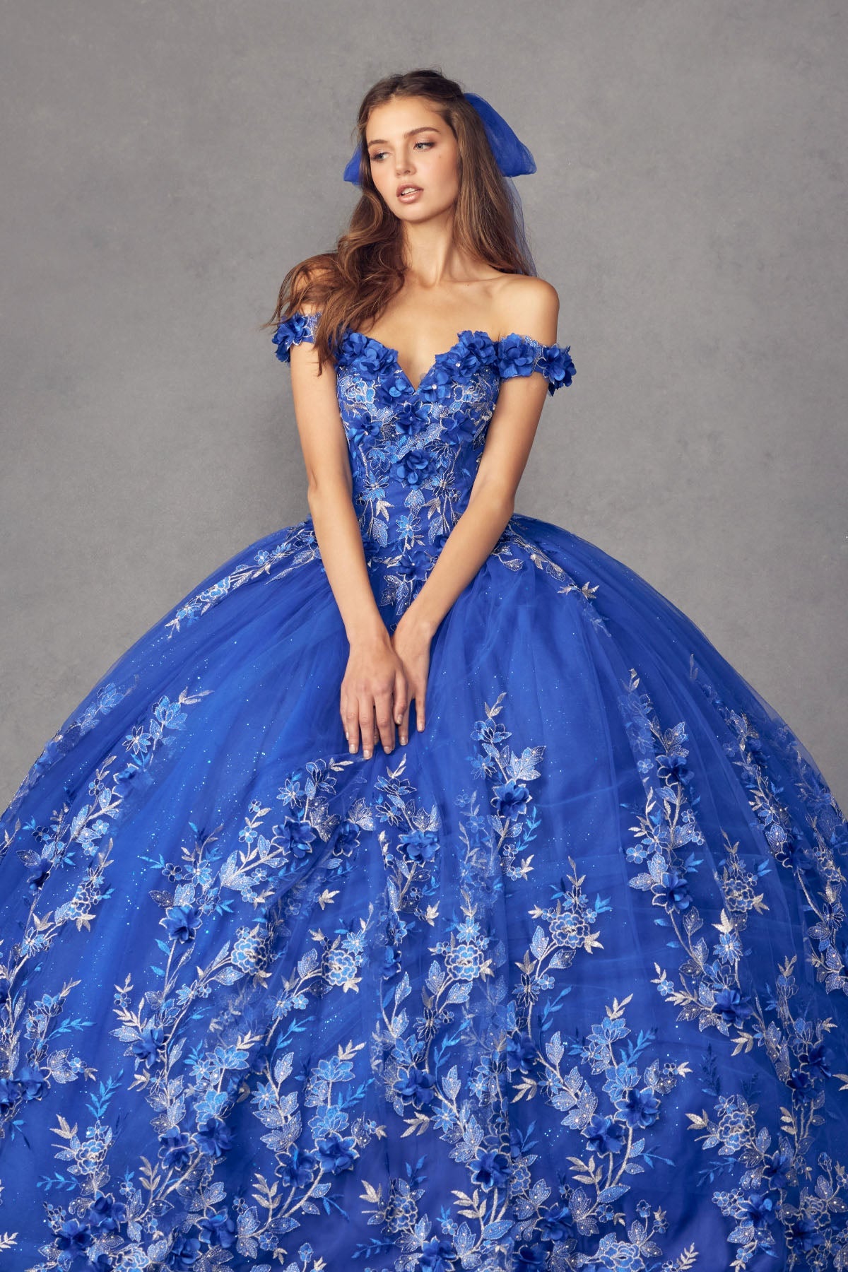 3D Floral Appliques With Off Shoulder Long Quinceanera Dress JT1447-Quinceanera Dress-smcfashion.com