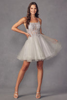 Glitter Tulle A-Line Embroidered Bodice Short Cocktail Dress JT883-Cocktail Dress-smcfashion.com