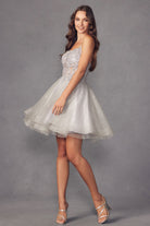 Glitter Tulle A-Line Embroidered Bodice Short Cocktail Dress JT883-Cocktail Dress-smcfashion.com