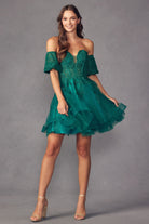 Leaf Embroidered Detachable Sleeves Open Back Short Cocktail Dress JT909-Cocktail Dress-smcfashion.com