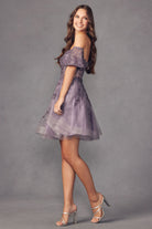 Leaf Embroidered Detachable Sleeves Open Back Short Cocktail Dress JT909-Cocktail Dress-smcfashion.com