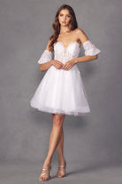 Leaf Embroidered Detachable Sleeves Open Back Short Cocktail Dress JT909-Cocktail Dress-smcfashion.com