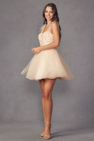 Feather Straps Sheer Bodice Short Cocktail & Homecoming Dress JT881-Cocktail Dress-smcfashion.com