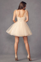 Feather Straps Sheer Bodice Short Cocktail & Homecoming Dress JT881-Cocktail Dress-smcfashion.com