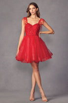 Feather Straps Sheer Bodice Short Cocktail & Homecoming Dress JT881-Cocktail Dress-smcfashion.com