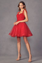 Feather Straps Sheer Bodice Short Cocktail & Homecoming Dress JT881-Cocktail Dress-smcfashion.com