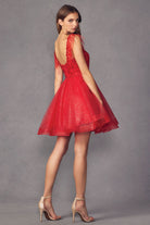 Feather Straps Sheer Bodice Short Cocktail & Homecoming Dress JT881-Cocktail Dress-smcfashion.com