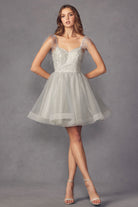 Feather Straps Sheer Bodice Short Cocktail & Homecoming Dress JT881-Cocktail Dress-smcfashion.com