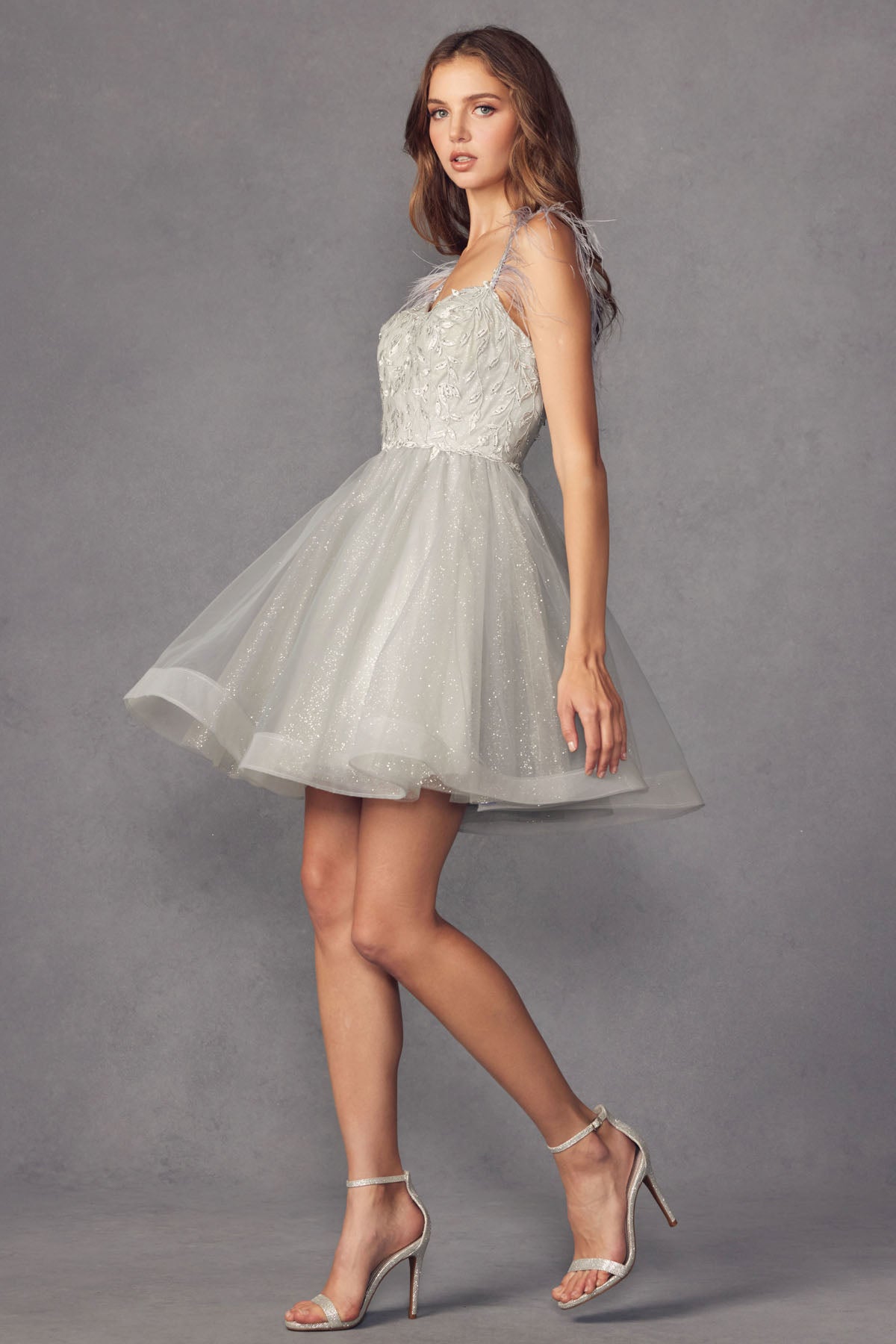 Feather Straps Sheer Bodice Short Cocktail & Homecoming Dress JT881-Cocktail Dress-smcfashion.com