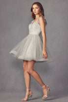 Feather Straps Sheer Bodice Short Cocktail & Homecoming Dress JT881-Cocktail Dress-smcfashion.com