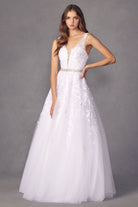 Embroidered Lace Embellished Jewel Waist Long Prom Dress JT224-Prom Dress-smcfashion.com