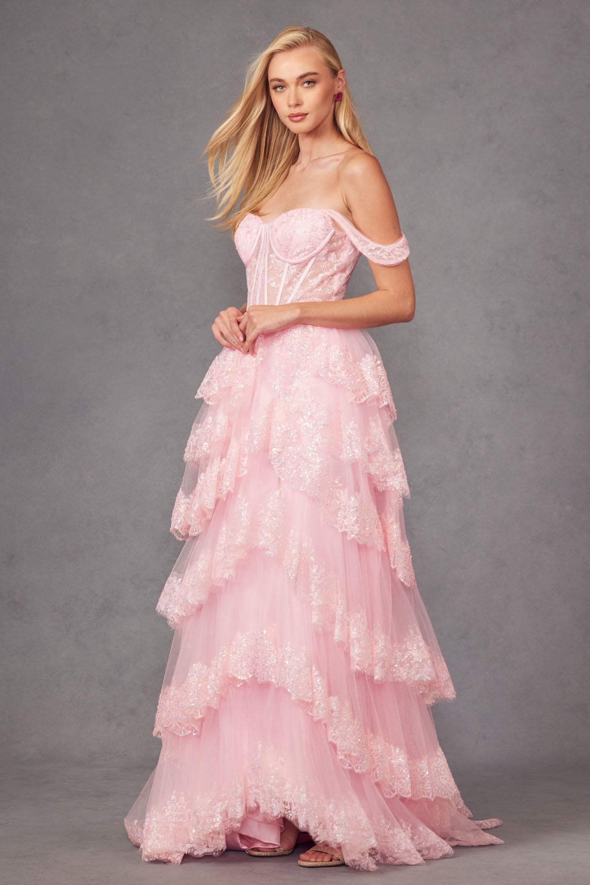 Lace Corset Beaded Long Prom Dress with Ruffle Tulle Skirt Slit. –  DressesTailor