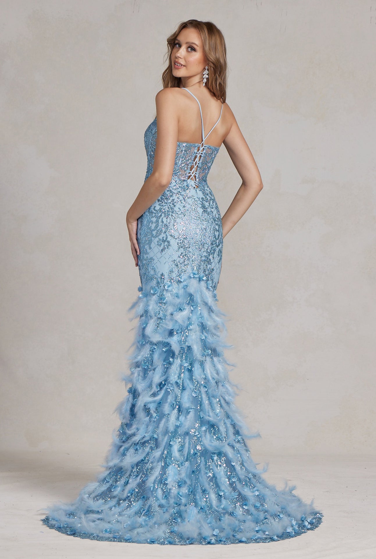 Ruffled Skirt Open Corset Back Mermaid Long Prom Dress NXC1111-Prom Dress-smcfashion.com