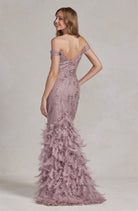 Off Shoulder Sweetheart Open Back Mermaid Feather Embellished Long Prom Dress NXC1106-Prom Dress-smcfashion.com