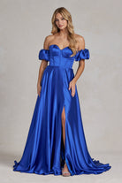Off Shoulder Sweetheart Satin Side Slit Long Prom Dress NXK1122-Prom Dress-smcfashion.com