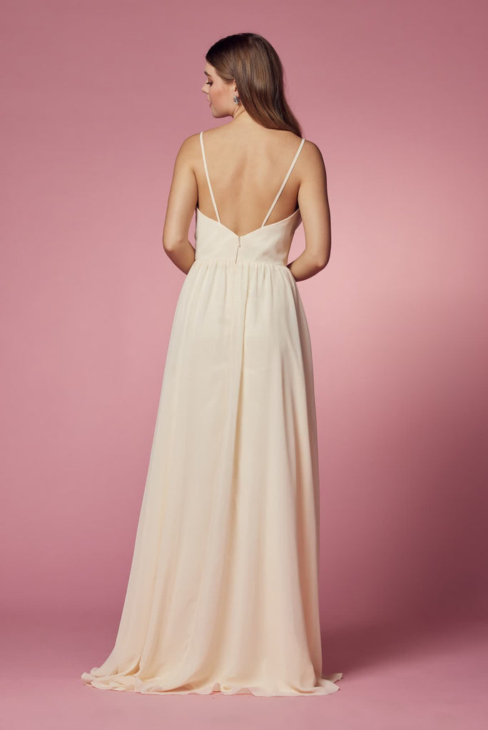 V-Neck Chiffon Slip Skirt Long Bridesmaid Dress NXR275