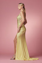 Embellished Beads High Neck Long Bridesmaid & Prom Dress NXE1003-Prom Dress-smcfashion.com