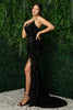 Embroidered Sequin Feather Skirt Side Slit Long Prom Dress NXR1059
